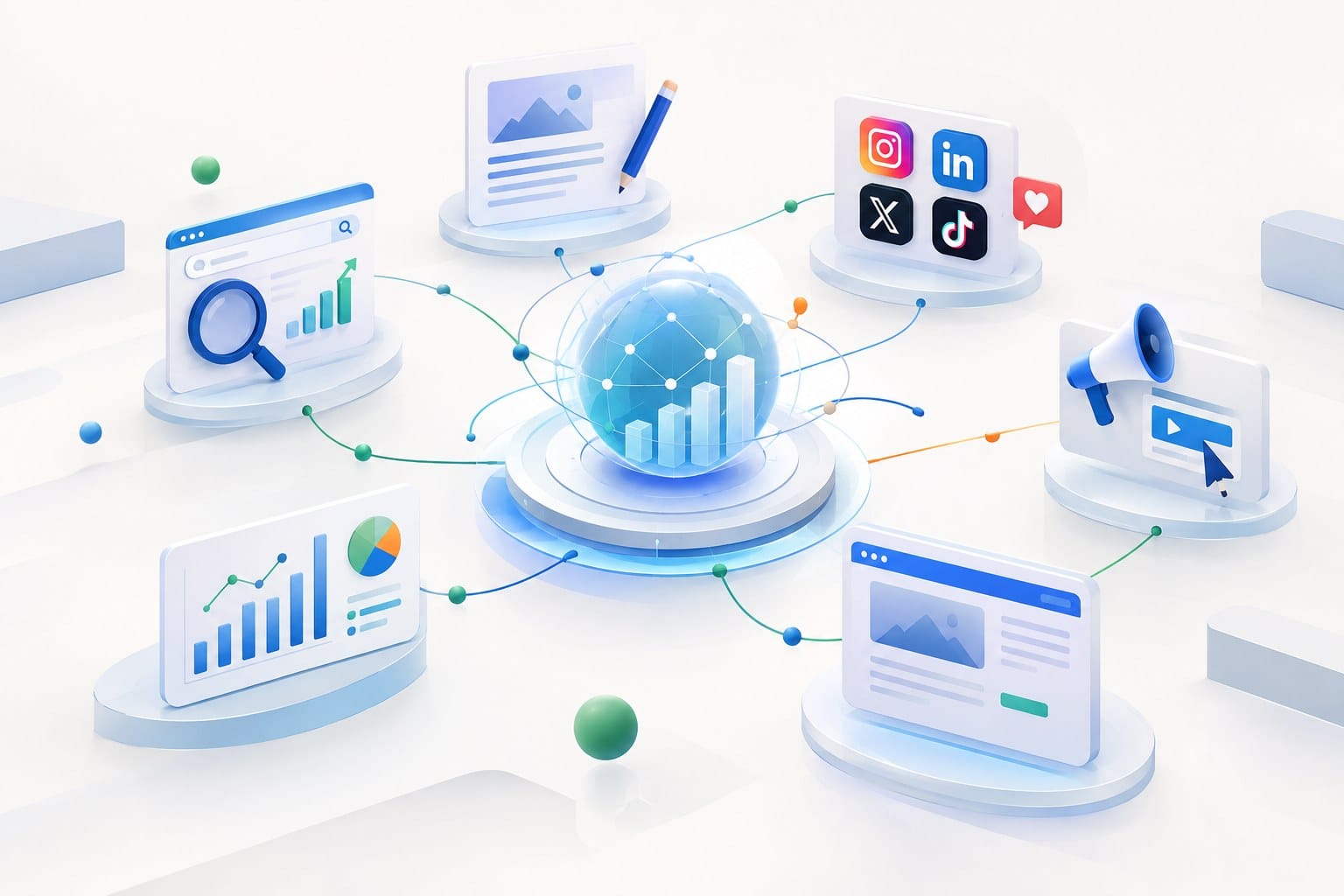Digital marketing στρατηγική με SEO, content, social media, paid media και analytics