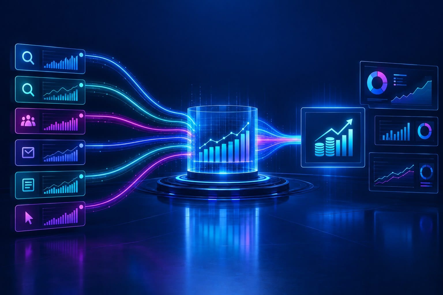 Οπτικοποίηση Marketing Attribution με πολλαπλά ψηφιακά κανάλια που συγκλίνουν σε έσοδα και πραγματικό ROI