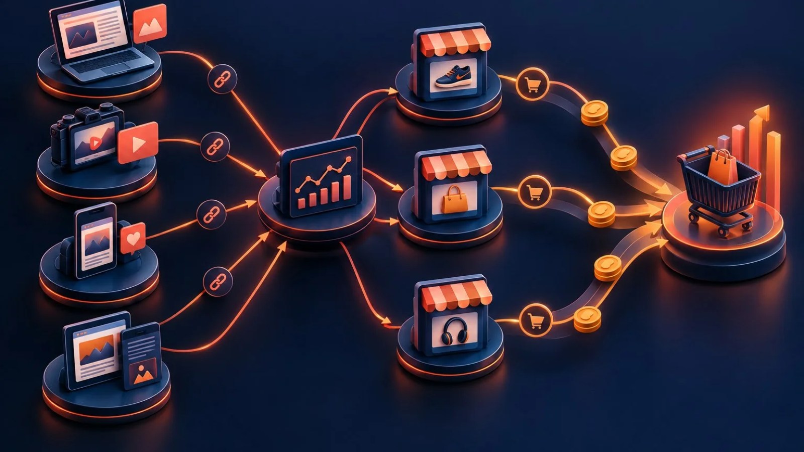 Δίκτυο affiliate marketing που συνδέει συνεργάτες περιεχομένου με ηλεκτρονικές πωλήσεις και προμήθειες