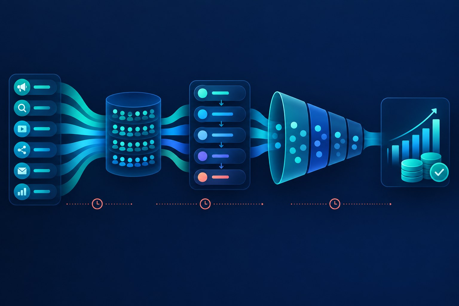 Αφηρημένη απεικόνιση marketing dashboard που συνδέει δαπάνη, pipeline και έσοδα